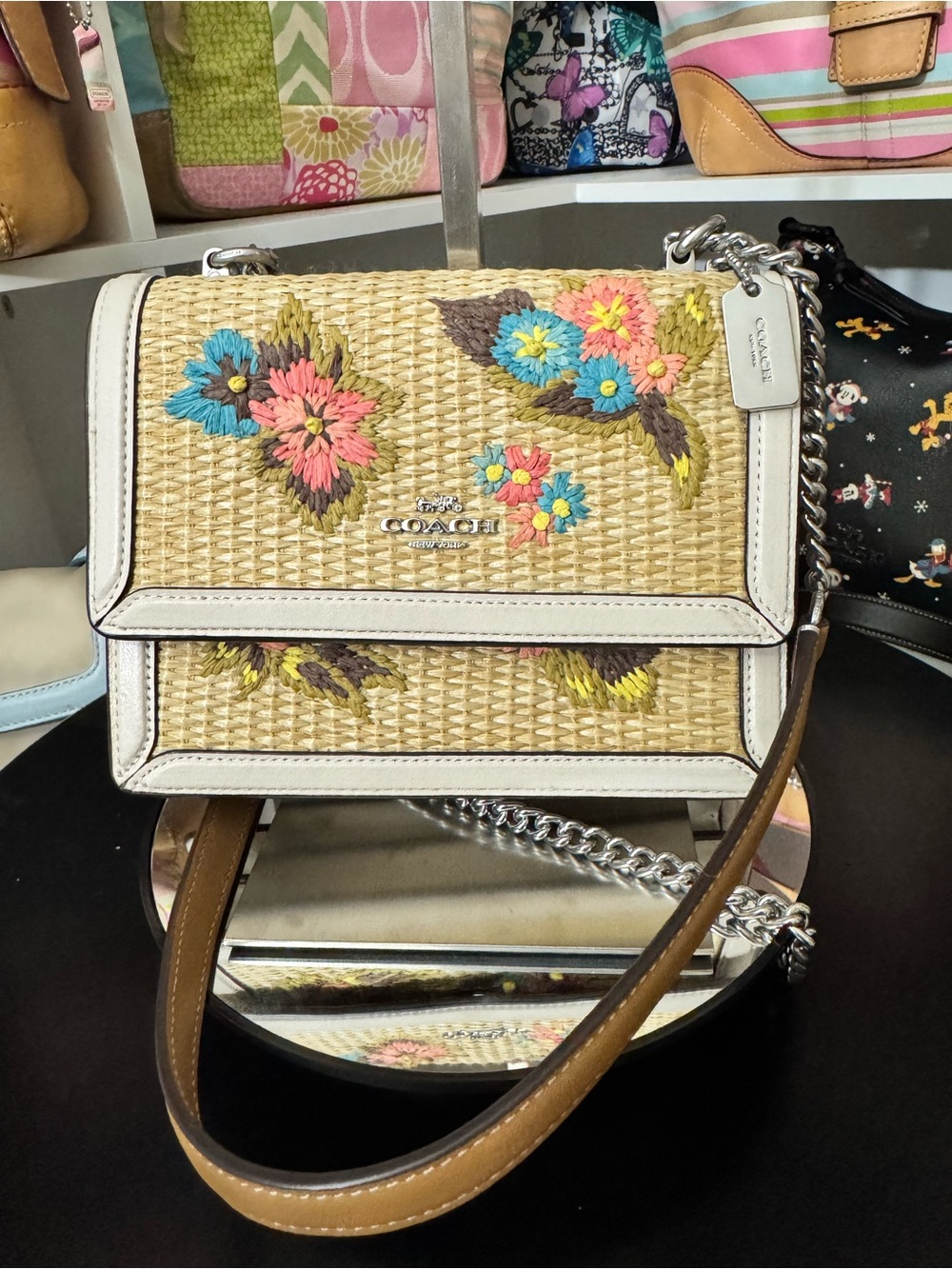 Coach Mini Klare Straw Floral Embroidery Crossbody Bag